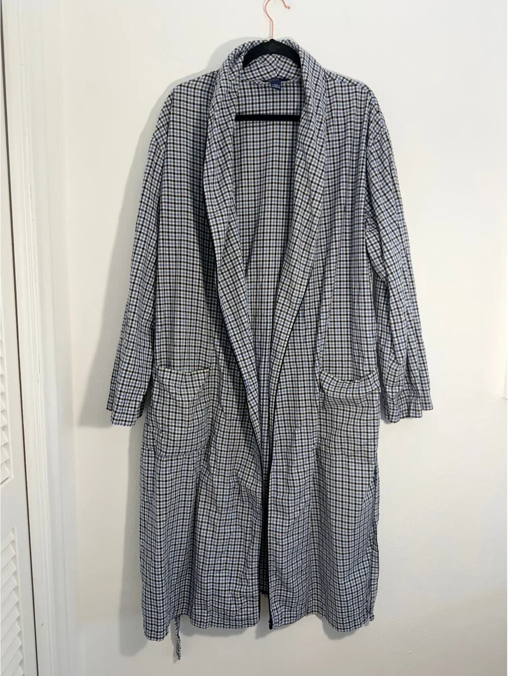 Polo Ralph Lauren Sleepwear Blue Gingham Cotton Robe Bathrobe Shawl Collar S/M